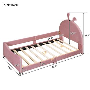 Divano letto imbottito rosa a una piazza e mezza con testiera a forma di orecchie di coniglio per letti per bambini - Product Image 6