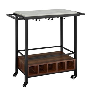 Home Usage Two Tier Bar Cart <b>Metal</b> & Wood Modern Design Bar Cart and Kitchen Trolly <b>with</b> Coaster <b>Wheel</b> Marble Top - Product Image 1