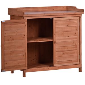 Mobile da Giardino Rustico in Legno con Armadietto Portaoggetti, Banco da Lavoro per Piante da Esterno da 99 cm con 2 Ripiani e Gancio Laterale - Product Image 3