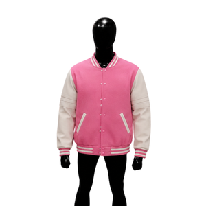 Veste de baseball en laine 100% rose premium pour homme, style décontracté streetwear, tendance, vêtement d'extérieur, fermeture à boutons, pour l'hiver - Product Image 1