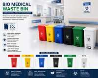Poubelle à pédale jaune avec couvercle rabattable, en plastique, pour déchets biologiques, cliniques et médicales