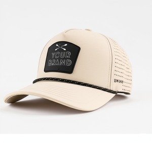 Gorra de béisbol de 5 paneles personalizada OEM ODM de alta calidad a granel Gorra de golf con logotipo de PVC Diseño impermeable Agujero cortado con láser para el rendimiento - Product Image 2