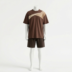 ชุดเสื้อยืดโอเวอร์ไซส์และกางเกงขาสั้นสำหรับผู้ชาย แขนสั้น คอกลม ผ้าถัก สวมใส่สบายๆ - Product Image 1