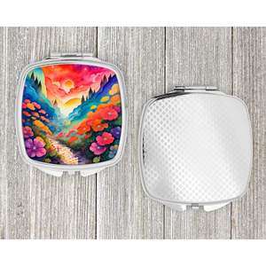 Espejo de maquillaje de viaje compacto de geranios coloridos, diseño de mano plegable con bolsillo decorativo para regalo de mujeres y niñas - Product Image 4