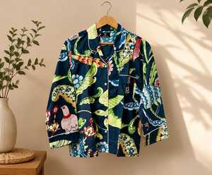 Women's Floral Print 100% Cotton Soft Casual Summer Long Sleeve <b>Two</b> <b>Piece</b> Drawstring Closure ODM Pajama <b>Set</b> Nightwear <b>Lounge</b> <b>Set</b> - Product Image 2