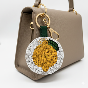 Porte-clés artisanal en perles de citron, design agrumes, perles de rocaille, mode estivale, exportateur OEM ODM - Product Image 1