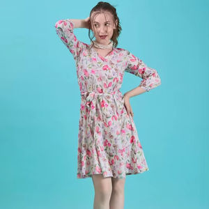 Vestido Midi Estampado para Mujer Unity Luxure, Cuello en V, Manga Media, Formal, Cintura Natural, Georgette Ecológico - Product Image 1