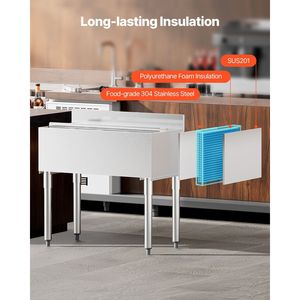 Contenitore per Ghiaccio Sottobar in Acciaio Inox Commerciale da 95,3 L, 35,9 X 19 X 37 Pollici con Coperchio Scorrevole e Portabottiglie per Bevande e Uso Bar - Product Image 3