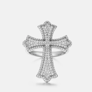 Cross Shape Moissanite <b>Cocktail</b> <b>Ring</b> 925 Silver Pave Setting Unisex Religious Jewelry - Product Image 3