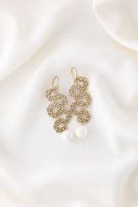 Boucles d'oreilles pendantes longues en forme de serpent perlé avec perles ondulées, style statement, pour mariée, en argent sterling 925 plaqué or 14 carats - Product Image 4