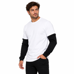 Custom Men <b>Double</b> Sleeve <b>Shirt</b> Trendy Y2K Layered Long Sleeve T <b>Shirt</b> Faux <b>Two</b> Piece Tee Fashion Mens <b>Double</b> Sleeve T <b>Shirt</b> - Product Image 5