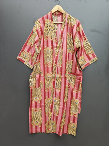 Bata Kimono con Estampado de Dibujos Animados para Mujer, 100% Algodón Transpirable, Camisón de Verano Hecho a Mano, Cuello en V, Cintura Elástica, Largo Completo - Product Image 2