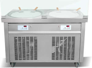Machine à rouleaux de crème glacée double ronde ETL 55 cm (22 pouces) pour yaourt - Dégivrage automatique, protection transparente anti-éclaboussures - Product Image 2