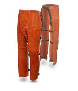 กางเกงหนังสำหรับเชื่อมโลหะแบบเอี๊ยม ทนไฟ ป้องกันขา ปรับเอวได้ ชุดป้องกันความปลอดภัยสำหรับงานเชื่อม - Product Image 1