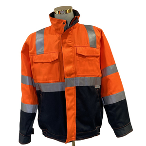 Men's Hi Visibility Reflective Work <b>Jacket</b> Polyester Safety Coat with <b>Silver</b> Stripes and Button Front - Product Image 1
