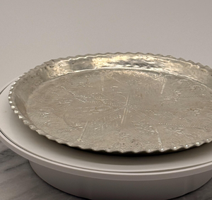 Plateau de service rond en aluminium poli, style vintage, en métal argenté, pour bijoux, cosmétiques, rangement de vanité, passe au lave-vaisselle, vaisselle de table - Product Image 2