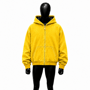 Sudadera con capucha amarilla para hombre, con cremallera, de forro polar, estilo oversize, informal, de color liso, con bolsillos, manga regular, para otoño, corte relajado - Product Image 1