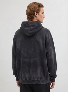 Sweat-shirt à capuche surdimensionné pour homme Volcaxius OEM ODM, noir délavé, avec impression de lettres et poche kangourou, logo personnalisé - Product Image 3