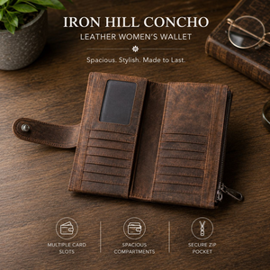 Western Genuine Leather <b>Long</b> Wallet with Concho Stud Detailing Vintage Rustic Cowgirl Clutch <b>Purse</b> Zipper Organizer Handcrafted - Product Image 4