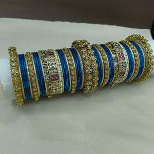 Gold Plated Crystal Stone Pearl <b>Bangle</b> <b>Set</b>-Fashion Jewelry - Product Image 2