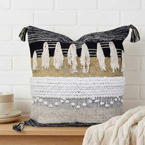 Cojín Decorativo Boho Blanco y Negro, Funda de Algodón con Patrón Geométrico Chevron y Diamantes, 50 × 50 cm, Estilo Marroquí - Product Image 4