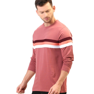 Camiseta de Manga Larga para Hombre, Cuello Redondo, Tejido de Punto, Corte Regular, 100% Algodón, Antiarrugas, con Bolsillo, Rayas y Detalles en Contraste - Product Image 3