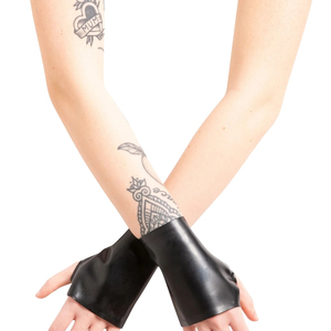 Black PU Wrist-Length <b>Gloves</b> Plain Style Unlined Punk Casual Four Seasons Wear - Product Image 5