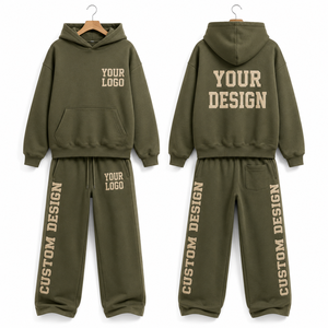 Conjunto de Sudadera con Hombros Caídos y Pantalones de Chándal de Forro Polar Cepillado con Dobladillo y Puños Acanalados, Bordado 3D Personalizado, Marca Privada, Novedad - Product Image 4
