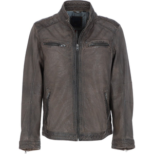 Men's Washed PU Leather Moto Jacket Stand Collar Zipper Closure Regular Fit Autumn Solid Color Biker Style - Product Image 1