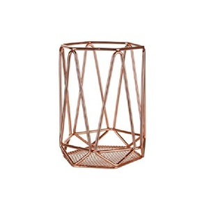 Best Selling Iron Round Metal <b>Wire</b> Mesh Pen Pot Pencil <b>Brush</b> Holder Desk Organizer Gold Highest Quality Pen Holder - Product Image 2