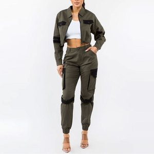 Custom Womens Cargo 2 Piece Set Utility Jacket And <b>Trousers</b> Multi Pocket Streetwear Fashion Outfit OEM ODM Manufacturer - Product Image 4