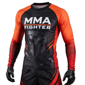Camiseta de Compresión de Manga Larga para Luchadores de MMA, Diseño Sublimado de Secado Rápido, Color Naranja y Negro - Product Image 3