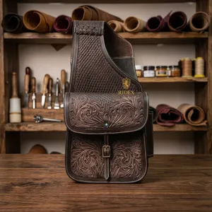 Premium Quality Premium <b>Leather</b> Western Basket/Floral Design <b>Tooled</b> Saddle Bag For Horse Available At Export Quality And Price - Product Image 6