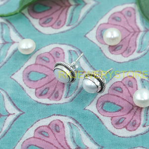 Natural Mother of Pearl Stud Earrings 925 Sterling Silver Handmade Oval Cabochon Vintage Statement Jewelry Gift for Women <b>Wife</b> - Product Image 5