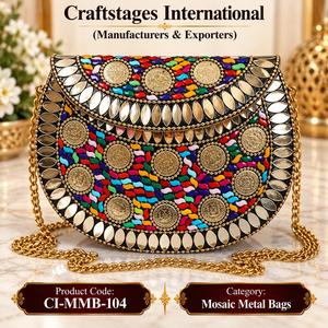 Sac bandoulière de soirée brodé mosaïque métallique fait main avec perles pour femme - Product Image 3