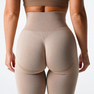 Women Solid High Waist Spandex/<b>Nylon</b> Yoga <b>Leggings</b> Seamless Scrunch Butt Breathable Eco-Friendly Four-Way Stretch Tummy Control - Product Image 5