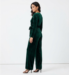 Machine Stitched Premium Velvet Fabric Made Clubwear Night Suit Fashionable Velvet <b>Dress</b> Adjustable Waist Tops & Trousers Set - Product Image 2