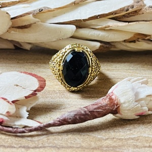 High Demand Vintage <b>Chunky</b> <b>Ring</b> Black Onyx Gold Plated Brass <b>Ring</b> Statement Handmade Boho Jewelry Wholesale <b>Ring</b> for Women - Product Image 1