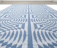 Tapis moderne Op Art floral en coton bleu et blanc, illusion d'optique 3D, tapis de salon