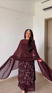 ชุดสูทอินเดียปากีสถานสำหรับผู้หญิง รุ่นฟ็อกซ์ จอร์เจตต์ ตกแต่งด้วยด้ายปักลาย  แบบกลับด้านได้ ยืดหยุ่น แห้งเร็ว ไม่ยับ  ชุดเซ็ตปกติ - Product Image 2