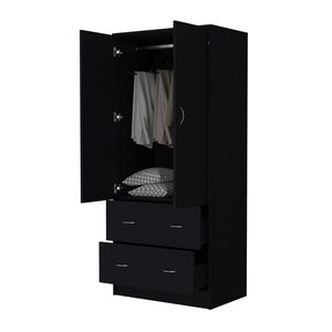 Armario Negro Wenden de FM Furniture con 2 Cajones, 2 Puertas y Amplio Espacio de Almacenamiento, Incluye Barra para Colgar Ropa - Product Image 5