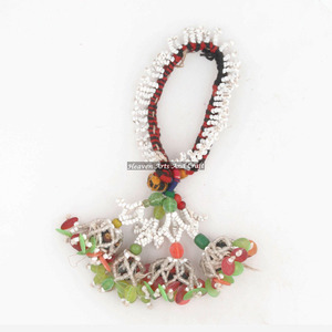 Borlas de pompones con cuentas auténticas - Borlas para bolsos, Pulseras gitanas antiguas, Pulsera tribal Banjara auténtica, Borla para tobillera y vientre - Product Image 5