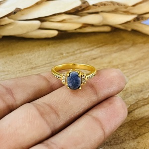 Latest Design Lapis Lazuli <b>Ring</b> Boho Brass <b>Rings</b> Women 18k Gold Plated <b>Dainty</b> Solitaire Band Minimalist Jewelry Wholesale/OEM/OD - Product Image 2