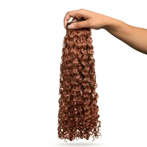 100% Remy Weft Hair Human Hair Weft Long Honey <b>Brown</b> Curly Human Hair Weft Long Curly Human Hair Customizable Size - Product Image 3