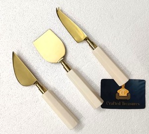 High Demand <b>Cheese</b> <b>Set</b> Of 3 Pcs Modern Luxury Durable Gold Plated Stainless Steel With Marble Handle Tableware Dinnerware - Product Image 3