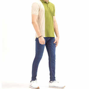 Polo de Hombre con Bloques de Color, Manga Corta, Tejido de Algodón, Transpirable, Estilo Casual, Verde Beige, Corte Regular - Product Image 4