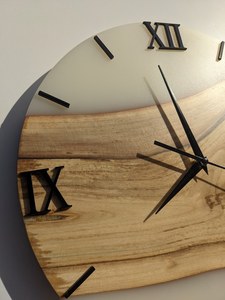 Modern Handmade Wooden Wall <b>Clock</b> Walnut Wood Resin <b>Clock</b>: Silent White Epoxy Wall Decor - Product Image 3