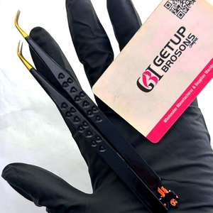 GETUP BROSONS แหนบต่อขนตา สแตนเลสสตีล ปลายสีทอง ความยาว 10 มม. จับถนัดมือ เครื่องมือความแม่นยำสูงสำหรับการต่อขนตา - Product Image 1