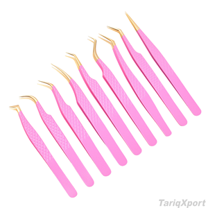 Pince à épiler de haute précision pour maquillage, en acier inoxydable, avec embout en fibre rose, pour extensions de cils greffés - Product Image 2