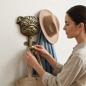 Vintage Cast Iron Pug Wall <b>Hook</b> <b>Decorative</b> Animal Face Design Single <b>Coat</b> Hanger Rust Resistant Self-Adhesive Wall Mounted - Product Image 2